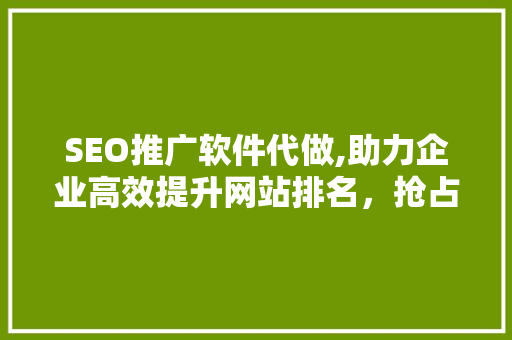 SEO推广软件代做,助力企业高效提升网站排名，抢占互联网市场先机