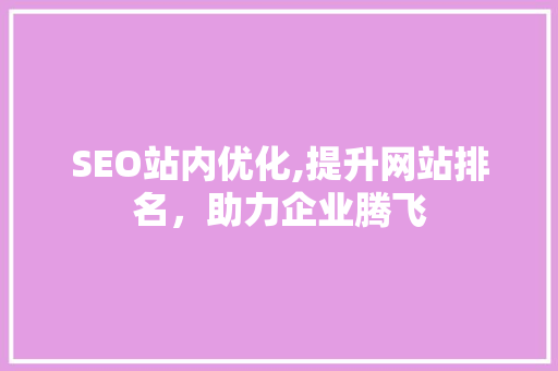 SEO站内优化,提升网站排名，助力企业腾飞