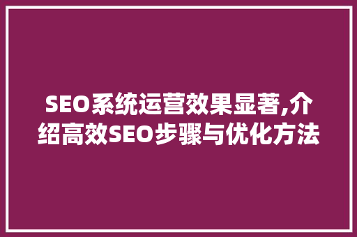 SEO系统运营效果显著,介绍高效SEO步骤与优化方法