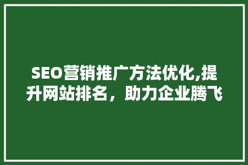 SEO营销推广方法优化,提升网站排名，助力企业腾飞