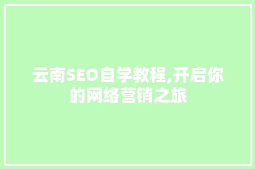 云南SEO自学教程,开启你的网络营销之旅