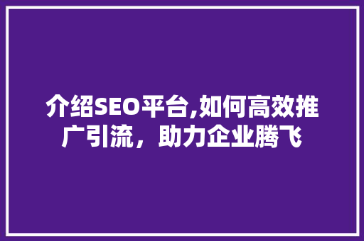 介绍SEO平台,如何高效推广引流，助力企业腾飞
