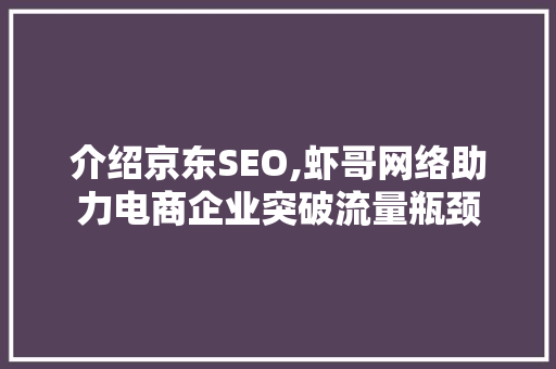 介绍京东SEO,虾哥网络助力电商企业突破流量瓶颈