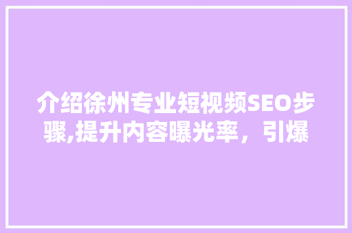 介绍徐州专业短视频SEO步骤,提升内容曝光率，引爆流量盛宴
