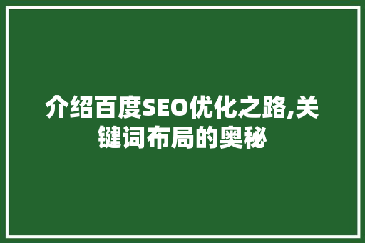 介绍百度SEO优化之路,关键词布局的奥秘