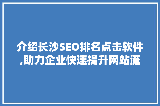 介绍长沙SEO排名点击软件,助力企业快速提升网站流量与转化率