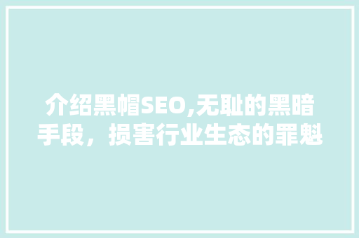 介绍黑帽SEO,无耻的黑暗手段，损害行业生态的罪魁祸首