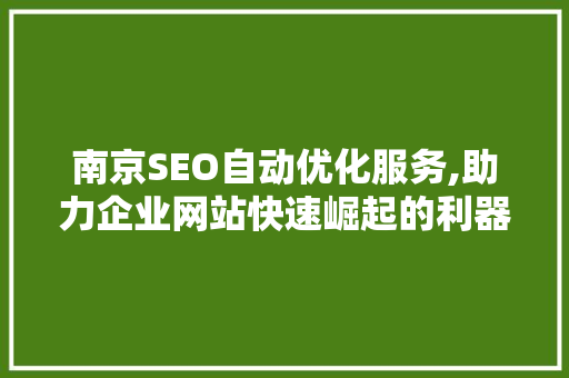 南京SEO自动优化服务,助力企业网站快速崛起的利器