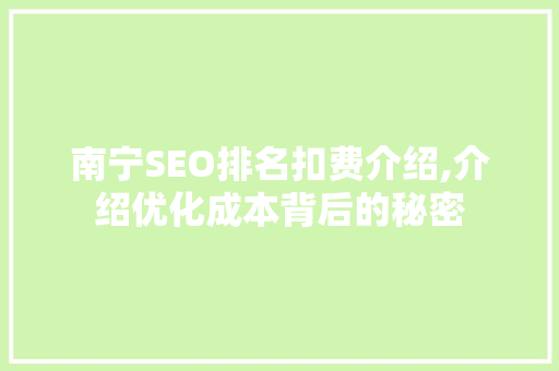 南宁SEO排名扣费介绍,介绍优化成本背后的秘密
