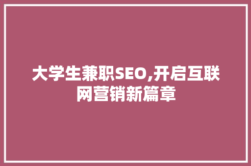 大学生兼职SEO,开启互联网营销新篇章  第1张
