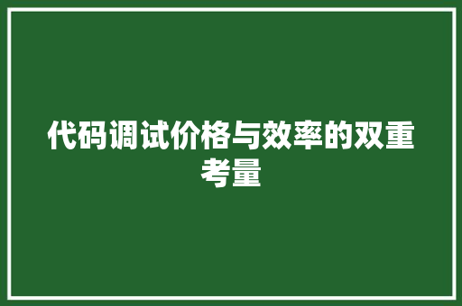 代码调试价格与效率的双重考量