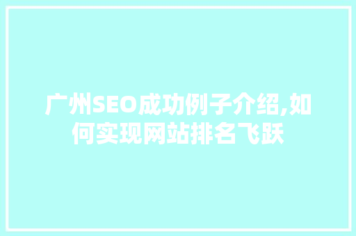 广州SEO成功例子介绍,如何实现网站排名飞跃
