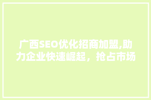 广西SEO优化招商加盟,助力企业快速崛起，抢占市场先机
