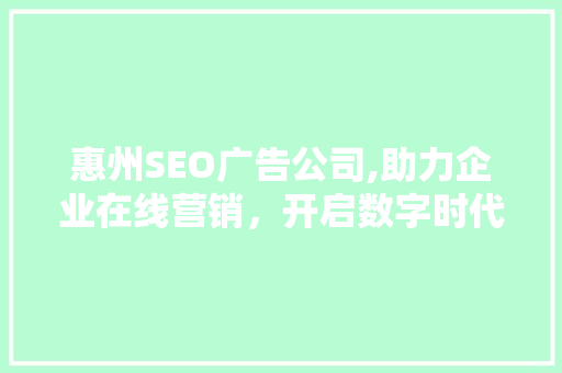 惠州SEO广告公司,助力企业在线营销，开启数字时代新篇章