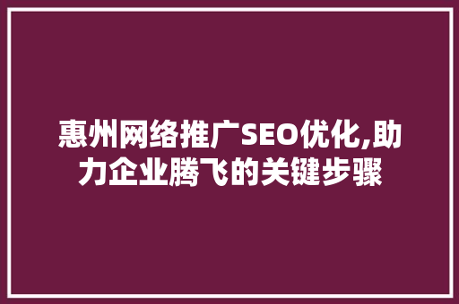 惠州网络推广SEO优化,助力企业腾飞的关键步骤