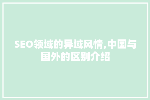 SEO领域的异域风情,中国与国外的区别介绍