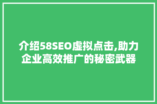 介绍58SEO虚拟点击,助力企业高效推广的秘密武器