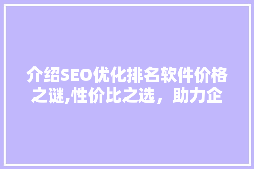 介绍SEO优化排名软件价格之谜,性价比之选，助力企业腾飞