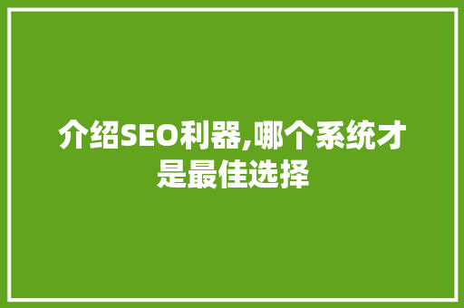 介绍SEO利器,哪个系统才是最佳选择  第1张