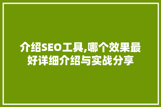 介绍SEO工具,哪个效果最好详细介绍与实战分享