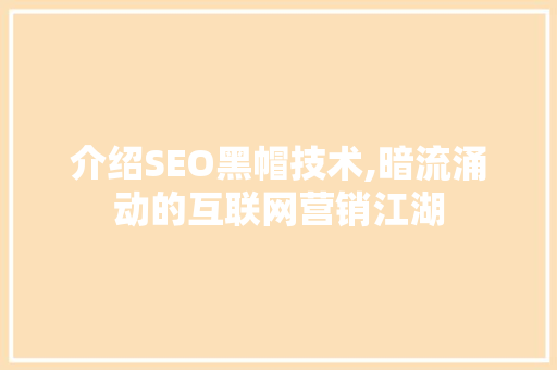 介绍SEO黑帽技术,暗流涌动的互联网营销江湖  第1张