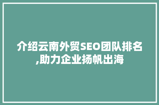 介绍云南外贸SEO团队排名,助力企业扬帆出海
