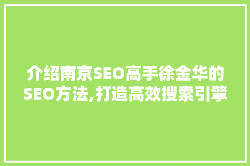 介绍南京SEO高手徐金华的SEO方法,打造高效搜索引擎优化步骤