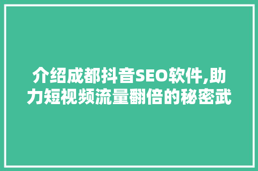 介绍成都抖音SEO软件,助力短视频流量翻倍的秘密武器