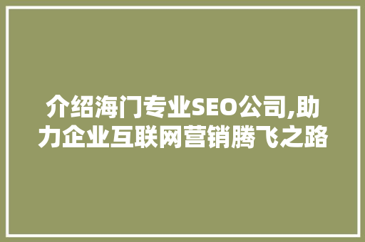 介绍海门专业SEO公司,助力企业互联网营销腾飞之路