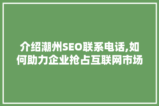 介绍潮州SEO联系电话,如何助力企业抢占互联网市场制高点