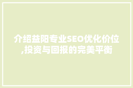 介绍益阳专业SEO优化价位,投资与回报的完美平衡  第1张