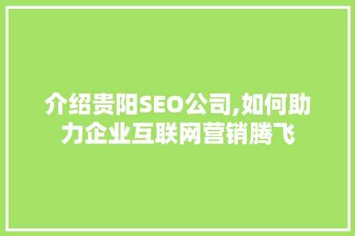 介绍贵阳SEO公司,如何助力企业互联网营销腾飞
