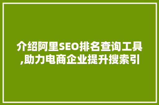 介绍阿里SEO排名查询工具,助力电商企业提升搜索引擎优化效果
