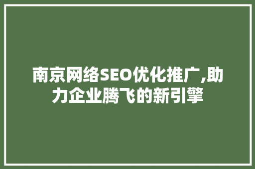 南京网络SEO优化推广,助力企业腾飞的新引擎  第1张