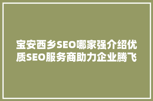 宝安西乡SEO哪家强介绍优质SEO服务商助力企业腾飞之路