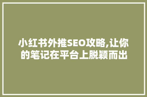小红书外推SEO攻略,让你的笔记在平台上脱颖而出