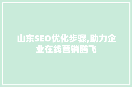 山东SEO优化步骤,助力企业在线营销腾飞
