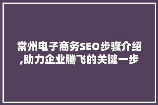 常州电子商务SEO步骤介绍,助力企业腾飞的关键一步