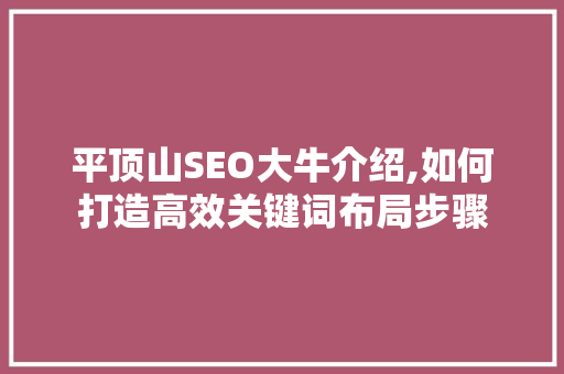 平顶山SEO大牛介绍,如何打造高效关键词布局步骤