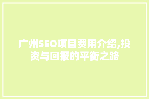 广州SEO项目费用介绍,投资与回报的平衡之路