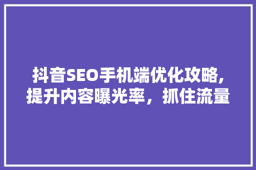 抖音SEO手机端优化攻略,提升内容曝光率，抓住流量红利