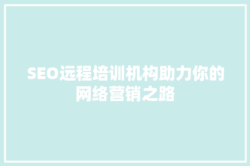 SEO远程培训机构助力你的网络营销之路