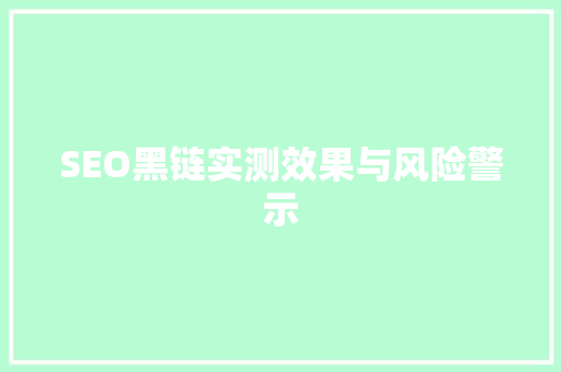 SEO黑链实测效果与风险警示