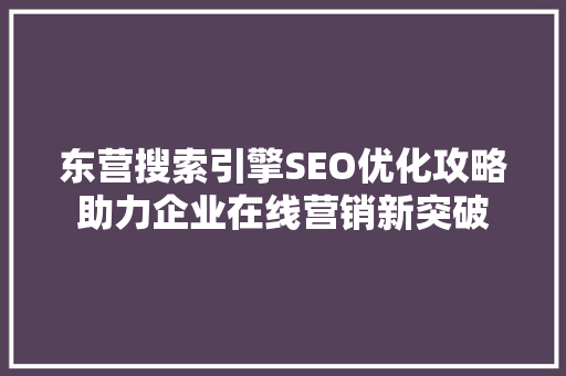 东营搜索引擎SEO优化攻略助力企业在线营销新突破