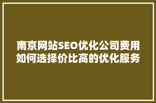 南京网站SEO优化公司费用如何选择价比高的优化服务