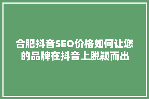 合肥抖音SEO价格如何让您的品牌在抖音上脱颖而出