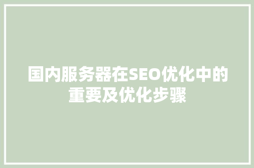 国内服务器在SEO优化中的重要及优化步骤