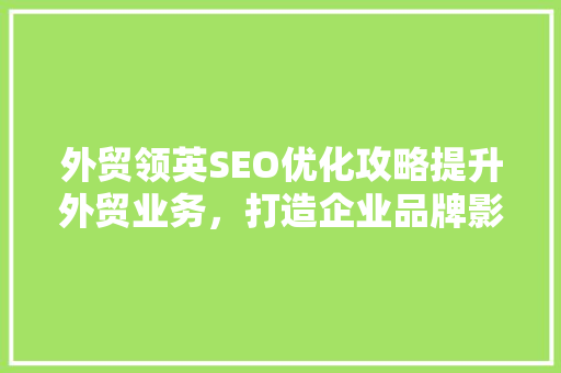 外贸领英SEO优化攻略提升外贸业务，打造企业品牌影响力