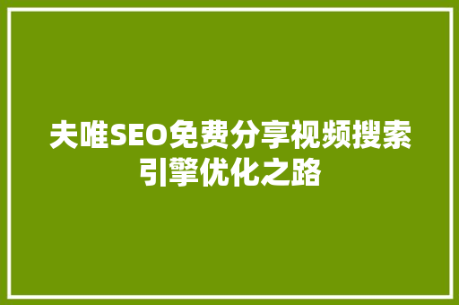 夫唯SEO免费分享视频搜索引擎优化之路