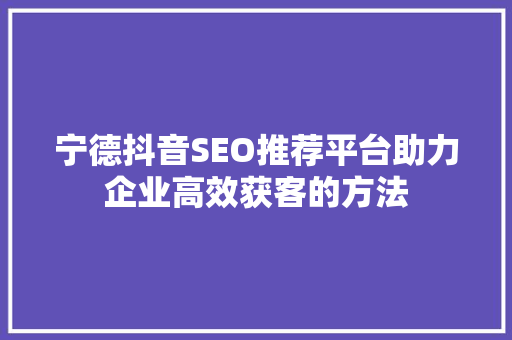 宁德抖音SEO推荐平台助力企业高效获客的方法